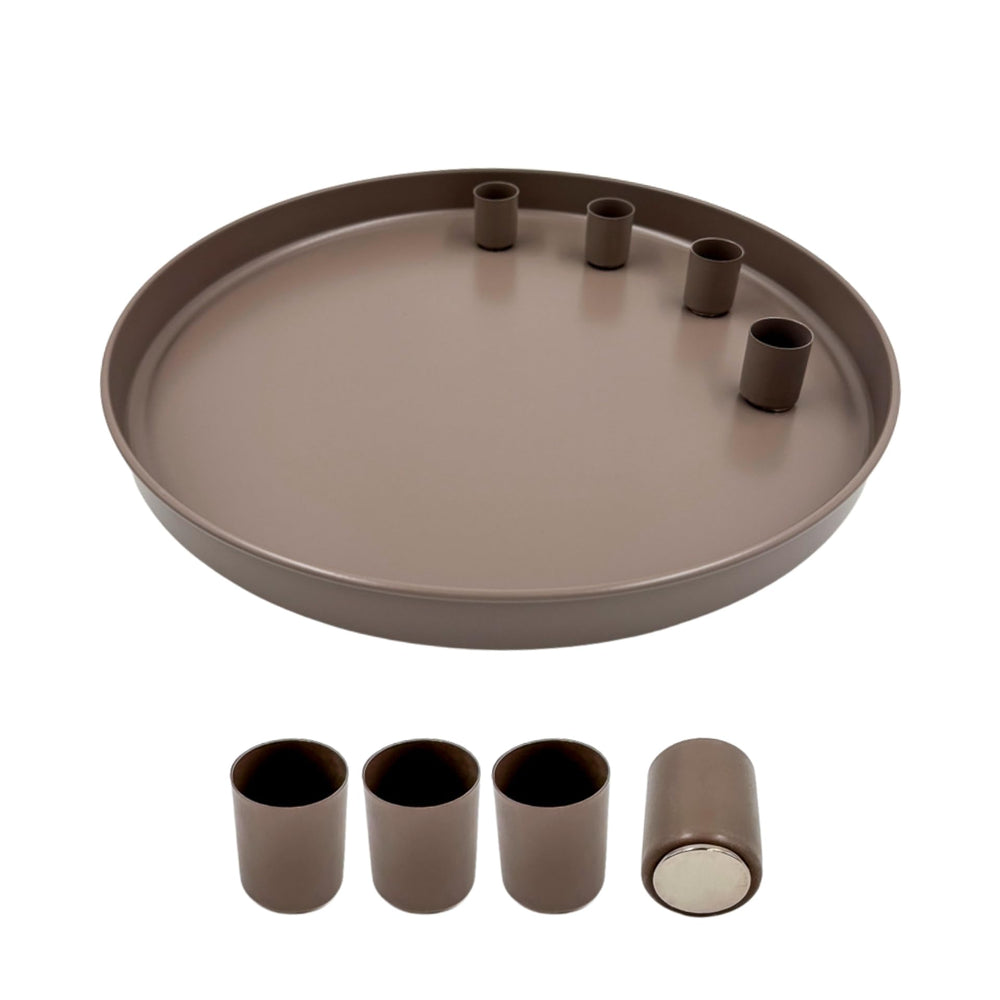 Tablett mit 4 magnetischen Kerzenhaltern – Mattes Design – beige, Ø 25 cm