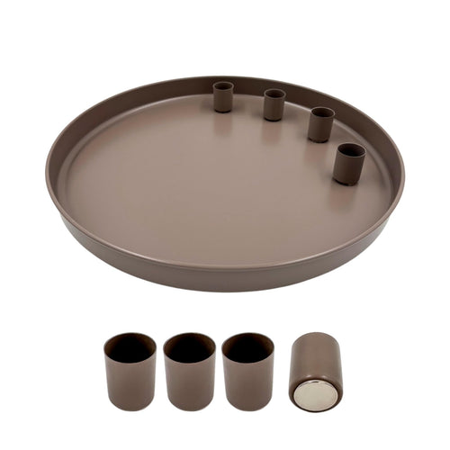 Tablett mit 4 magnetischen Kerzenhaltern – Mattes Design – beige, Ø 25 cm