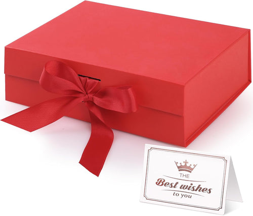 Hianjoo Geschenkbox mit Deckel 23x17x7cm, Magnetische Geschenkboxen mit Schleife, Geschenkkarton Faltbare für Weihnachten Hochzeit Geburtstag Jubiläum Valentinstag Geschenkverpackung - Rot