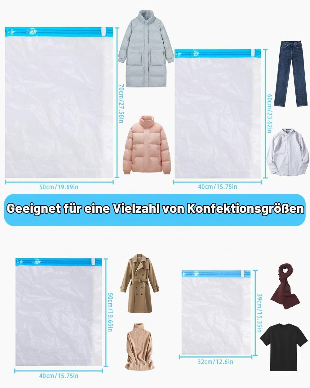 LEAZZLE 10 Stück Vakuumbeutel für Kleidung, vakuum aufbewahrungsbeutel