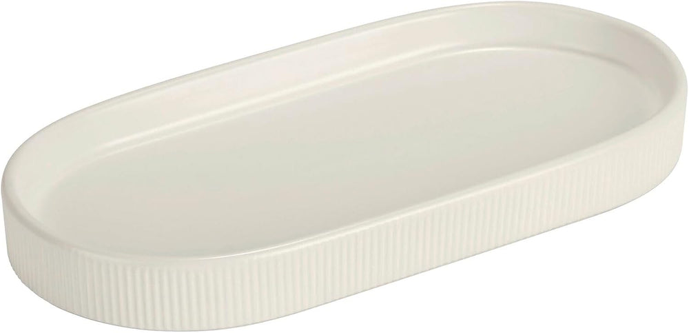 WENKO Ablage Mod. Fablo aus Keramik mit Rillenoptik, freistehend, Badezimmer-Organizer, Badablage, Schmuckschale, dekoratives Tablett für Badezimmer, Schlafzimmer, Wohnzimmer, Büro, Creme matt