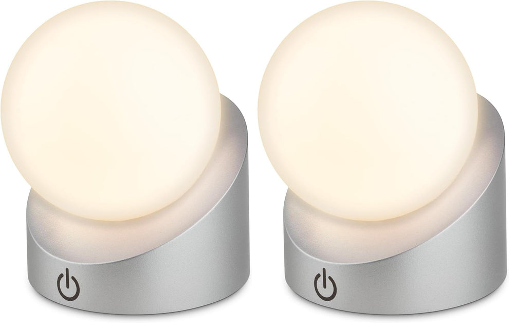 BRILONER - Mini LED Tischlampe kabellos IP54 mit Touch, dimmbar in Stufen, Akku & Lichtquelle tauschbar, Nachttischlampe, Kugel, LED Lampe, Akku Tischleuchte, Outdoor Lampe, 10x8x9 cm, Holzoptik