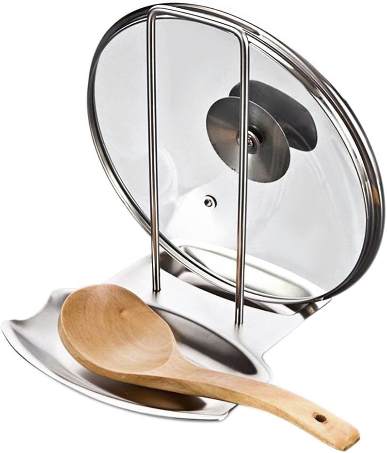 YIQI Küche Deckelhalter,Topfdeckelhalter,Löffelablage/Pfannenhalter Küche Halter Für Deckel Und Löffel Edelstahl Deckel Organizer Ständer 19 x 15.5 x 19 cm