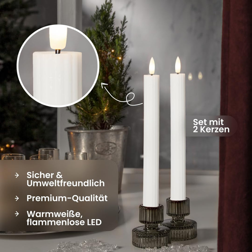 Star 2er Set LED Stabkerzen mit Timer - Echtwachs Kerzen - Warmweiß