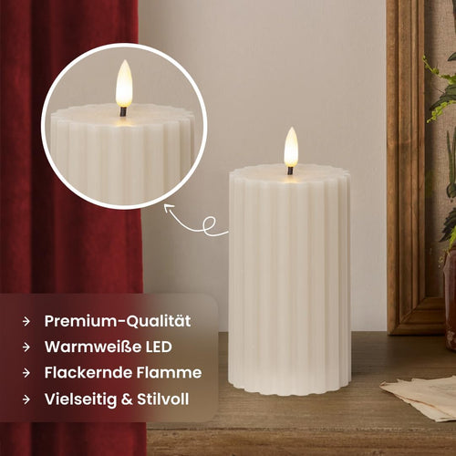 Star Trading LED Stumpenkerze 15cm - Rillen-Optik Flackernd Warmweiß