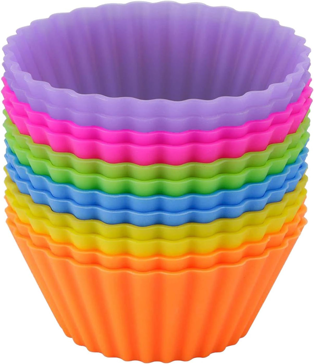 Muffinform Silikon, 12 Stück Antihaft-Backform Silikon,Wiederverwendbare Muffinförmchen, 6 Farben, Verwendung in Kuchen, Pudding, Sahne
