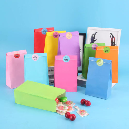 Papiertüten Bonbon Geschenktüten, 20 Stück Bunte Kraftpapier Goodies Geschenktüten mit 20 Stickern zum Verpacken von Geschenken, DIY, Hochzeit, Kindergeburtstag, Weihnachten Osterfeiern