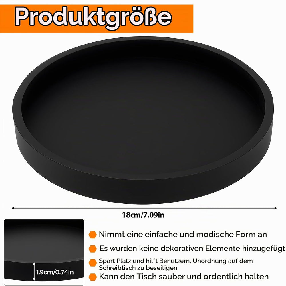 Dekotablett Deko Tablett, Badezimmer Tablett Schwarz Silikon Ablageschale, für Badewanne Küchen Toilette Schminktisch Kosmetisch Kerzen Tabletts (rund, 18x18x1.9 cm)