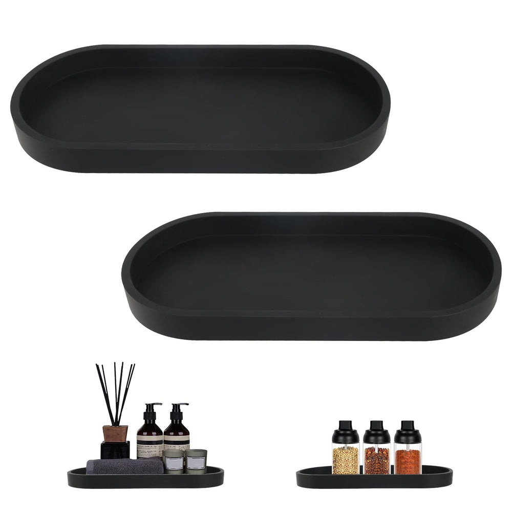 2 Stück Badezimmer Tablett Dekotablett Deko Tablett Schwarz Silikon Ablageschale Kleines Tablett für Waschtisch Badewanne Küchenspüle und Toilette (Rechteck)