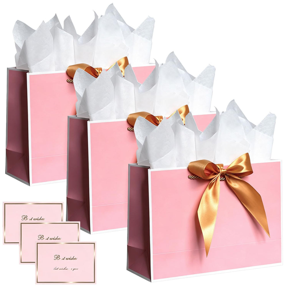 SHUBEIEUMI 3 Geschenktüten 28x20x10cm (Rosa mit schwarzem Rand)