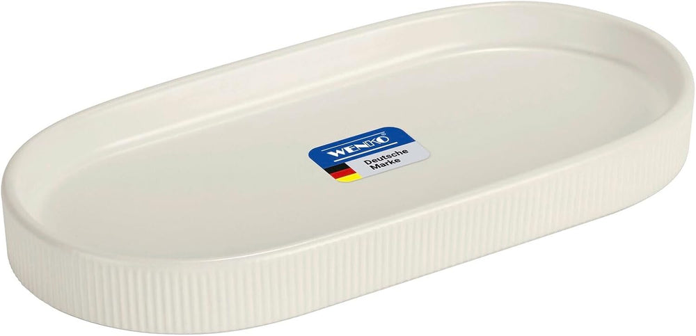 WENKO Ablage Mod. Fablo aus Keramik mit Rillenoptik, freistehend, Badezimmer-Organizer, Badablage, Schmuckschale, dekoratives Tablett für Badezimmer, Schlafzimmer, Wohnzimmer, Büro, Creme matt