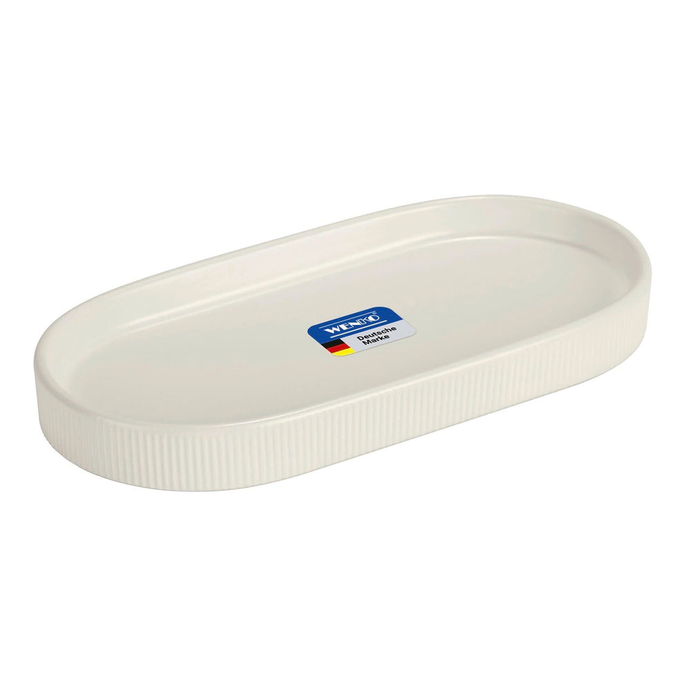 WENKO Ablage Mod. Fablo aus Keramik mit Rillenoptik, freistehend, Badezimmer-Organizer, Badablage, Schmuckschale, dekoratives Tablett für Badezimmer, Schlafzimmer, Wohnzimmer, Büro, schwarz matt