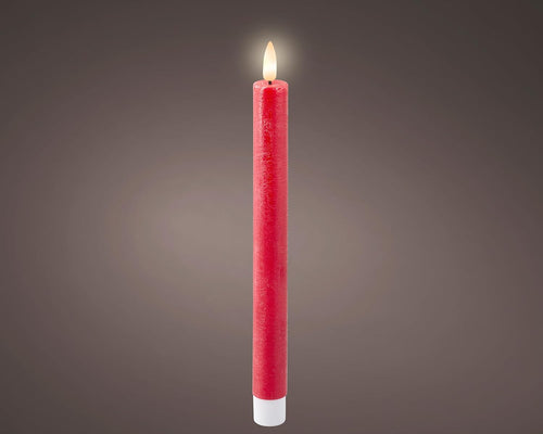 Lumineo LED Spitzkerze Wachs weihnachtsrot/warmes Weiss 24,5cm Set2