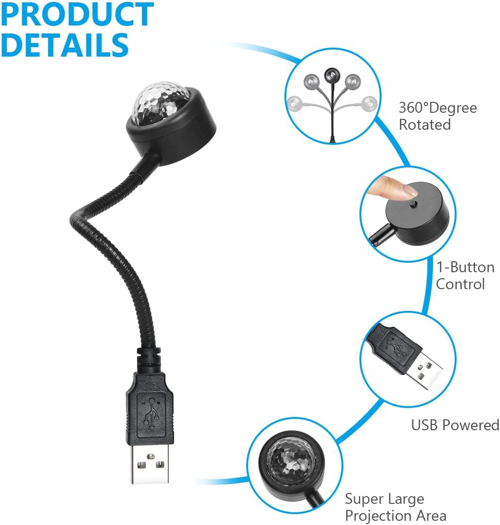 URAQT LED Auto Decke Starlight, USB-Nachtlicht 360° Rotierende Mini Discokugel Dachprojektor-Licht Flexible Innere Lampe für Party Abend Club Bar