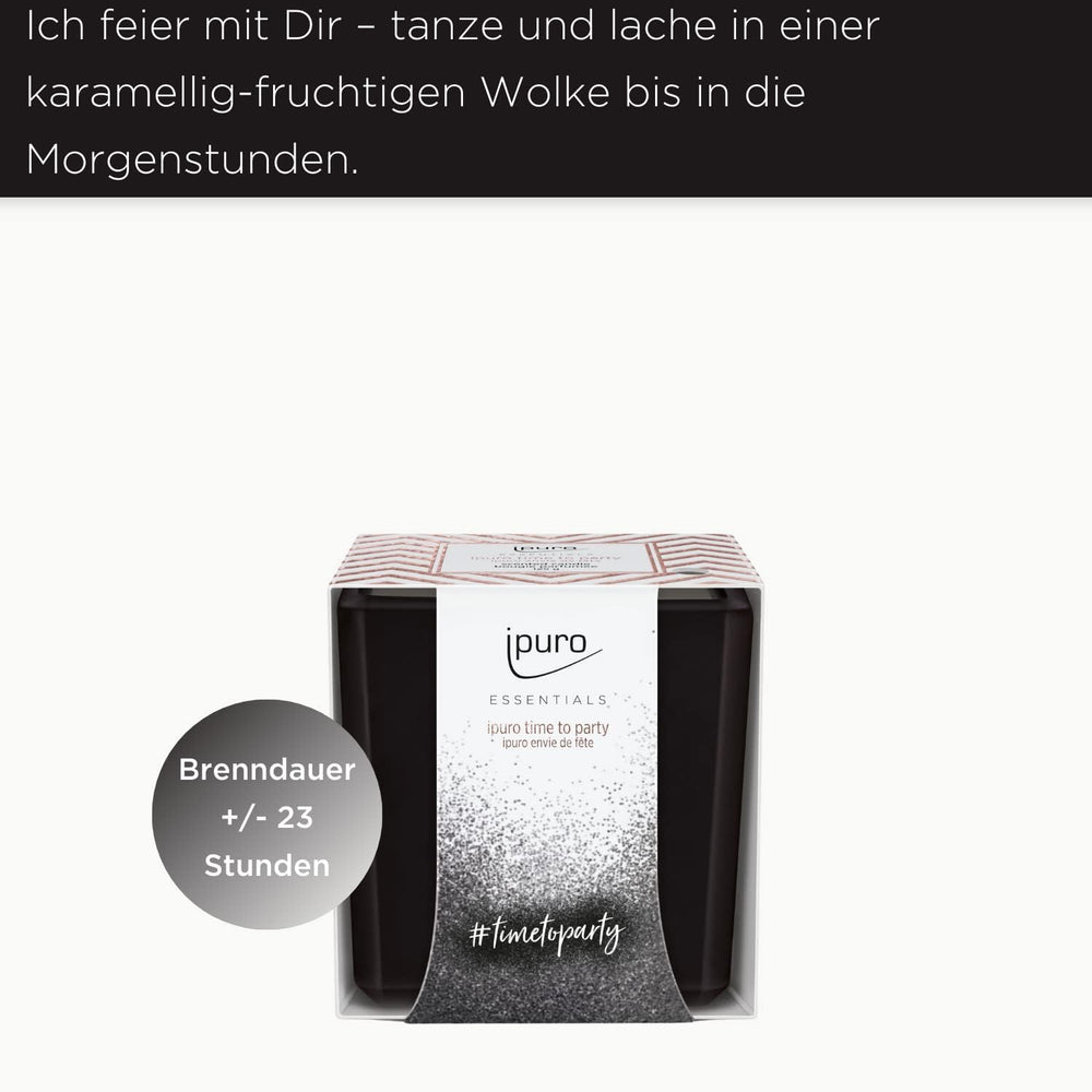 ipuro - dekorative ipuro time to party Duftkerze - puristische Duftkerzen im Glas - intensive Duftkerzen mit karamellig-fruchtigen Noten - stilvolle Kerze für ein einzigartiges Dufterlebnis 125 g