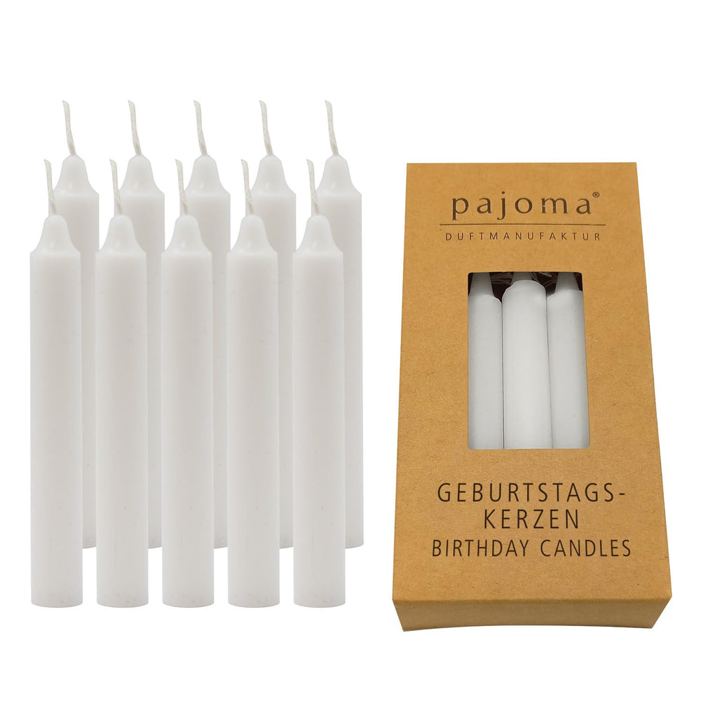 pajoma® 20x Geburtstagskerzen in Weiß - Hochwertige Spitzkerzen | Wachsgewicht: 10g, Brenndauer ca. 1 std. 95 x 13 mm | Premium Stabkerzen