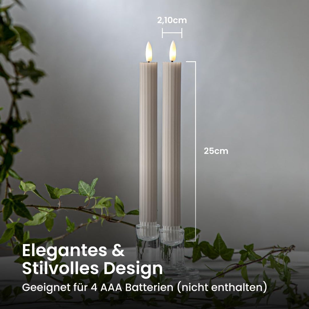 Star 2er Set LED Stabkerzen 25cm, Echtwachs, Flackerflamme & Timer