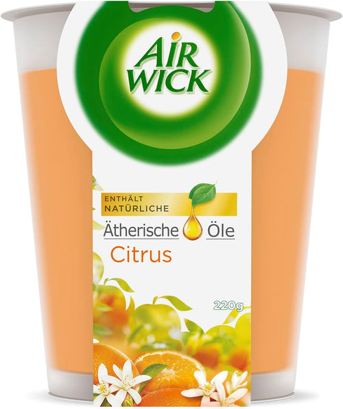 Air Wick Wohlfühl-Duftkerze XL im Glas – Duft: Citrus – Bis zu 40 Stunden Brenndauer – Enthält natürliche ätherische Öle – 220 g Duftkerze