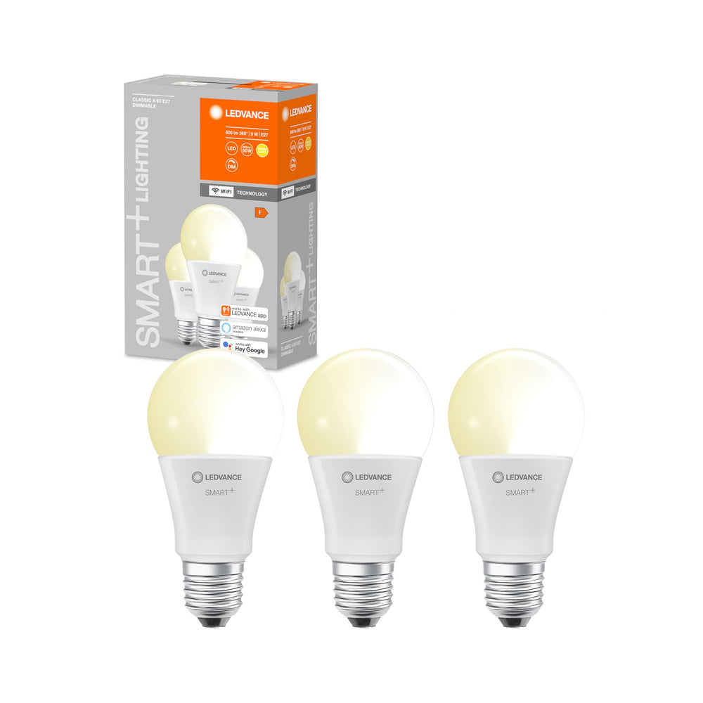 Ledvance Smarte LED-Lampe mit WiFi Technologie, Sockel E27, Dimmbar, Lichtfarbe änderbar (2700-6500K), ersetzt Glühlampen mit 60 W, SMART+ WiFi Classic Tunable White, 3er-Pack