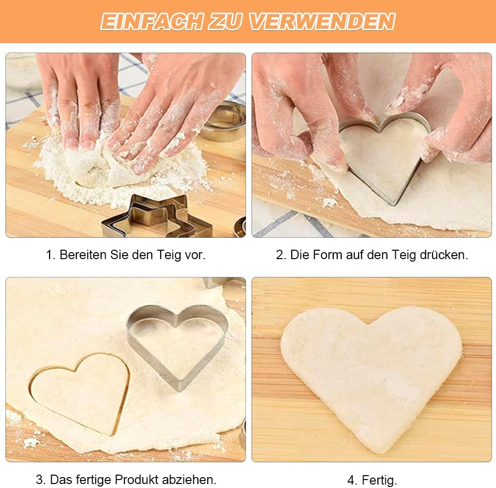 Ausstechformen Set 12 Stück Keksausstecher Edelstahl Ausstecher, Herz, Blume, Rund, Sternform Ausstechform für Keks Fondant Plätzchen
