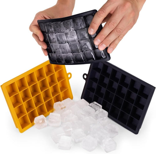 Blumtal Eiswürfelformen Silikon 2x24er - Eiswürfelform - Silikon Eiswürfelform für Eiswürfel 2,6 cm - 2 x Eiswürfelformen in M - BPA freier Ice Cube Maker 2x - Black Blue und Spicy Mustard