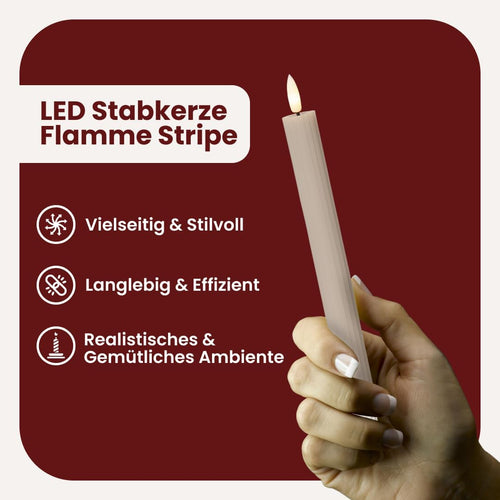 Star 2er Set LED Stabkerzen 25cm, Echtwachs, Flackerflamme & Timer