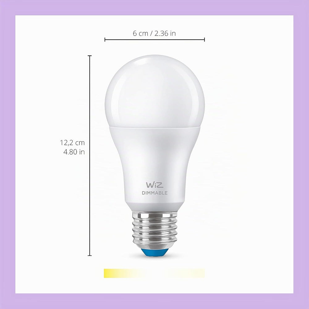 WiZ Warm White LED Lampen E27 2er Pack (806 lm), 60 W Lampen mit warmweißem dimmbarem Licht, smarte Lichtsteuerung über WLAN per Stimme/App