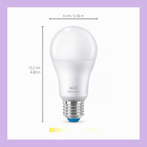 WiZ Warm White LED Lampen E27 2er Pack (806 lm), 60 W Lampen mit warmweißem dimmbarem Licht, smarte Lichtsteuerung über WLAN per Stimme/App