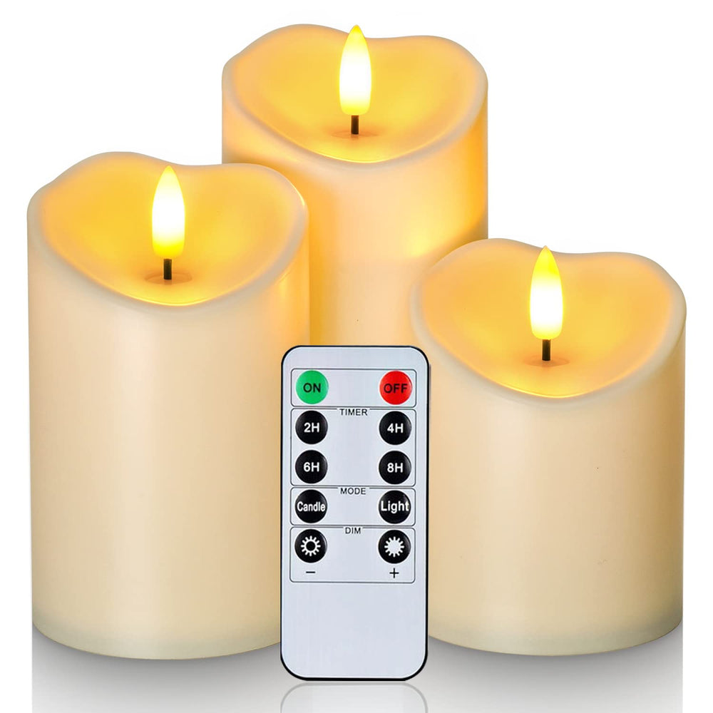 Homemory 7,6 cm x 15 cm Outdoor Wasserdicht Flammenlose LED Kerzen, Batteriebetriebene Kerzen mit Fernbedienung und Timer, Elektrische Fake Plastik Stumpenkerzen, Dunkel Elfenbein, 2er-Set