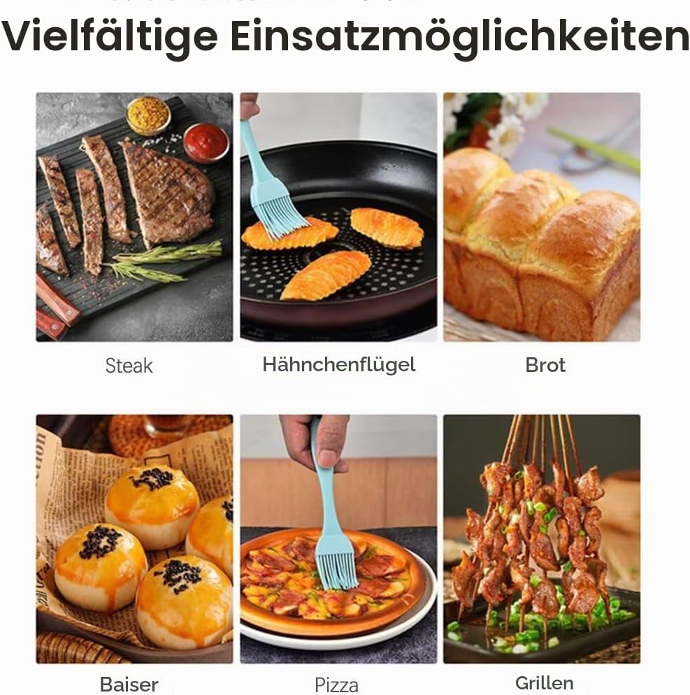 Silikon Backpinsel, 2 Stück 17cm Küche Pastry Brush, Grillbürste Pinsel, Basting Gebäckbürste, BBQ Pinsel für Grillen, Gebäck, Rühren, Backen, Kochen - Grau, Blau