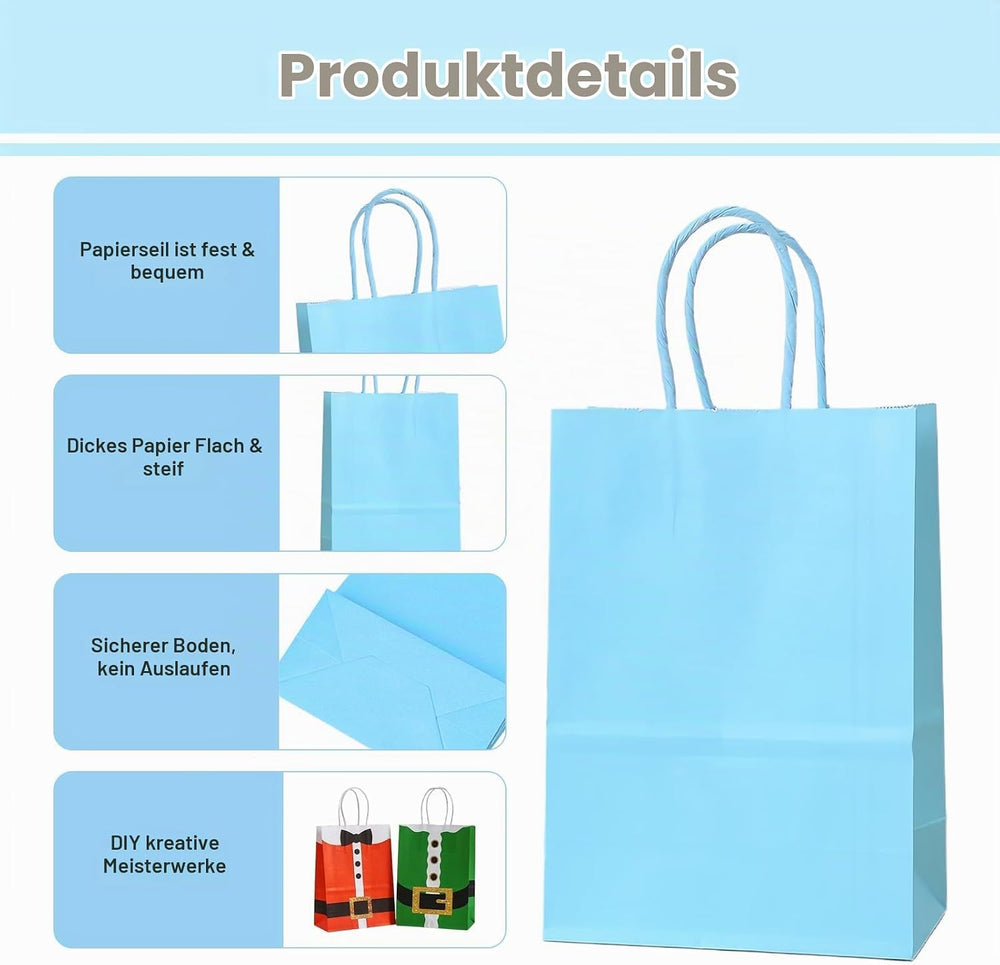 Flintronic Papiertüten aus Kraftpapier, 10 Stück mit Henkel, Geschenkverpackung, Tüten Eschenktüten, Gastgeschenke Tüten, Mitgebseltüten, Geschenktüten Set - Mehrere Farben(15 * 8 * 21CM)
