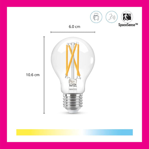WiZ Tunable White LED Lampe, Standardform 1er-Pack E27, 60W, transparentes Vintage Design, dimmbar, warm- bis kaltweiß, smarte Steuerung per App/Stimme über WLAN