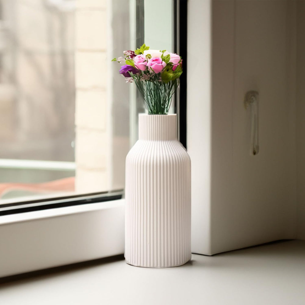 Vase für Pampasgras，20cm Keramik Vase Weiß Matt Rund Modern Design, Boho Style for deko Aesthetic, Blumenvase für Wohnzimmer, Schlafzimmer Dekoration, Einfach Nordic Stil(Weiß)