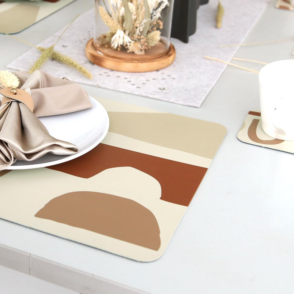 Casaido Platzdeckchen Abwaschbar, Tischsets Leder Und Untersetzer, Tischset Set Mit 4 Untersetzern Und 4 Platzsets Abwaschbar Tischset rutschfest