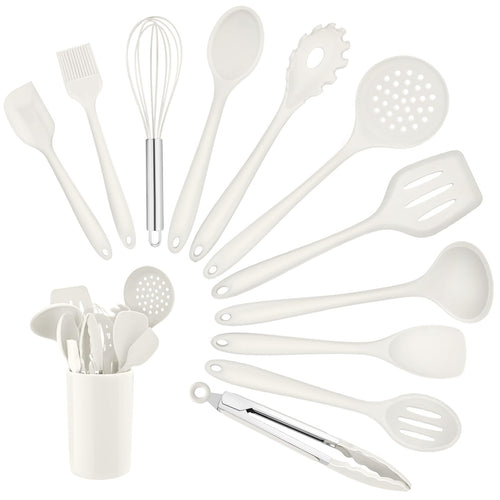 Homikit Silikon Küchenhelfer Set, 12 Stück Schwarz Kochutensilien