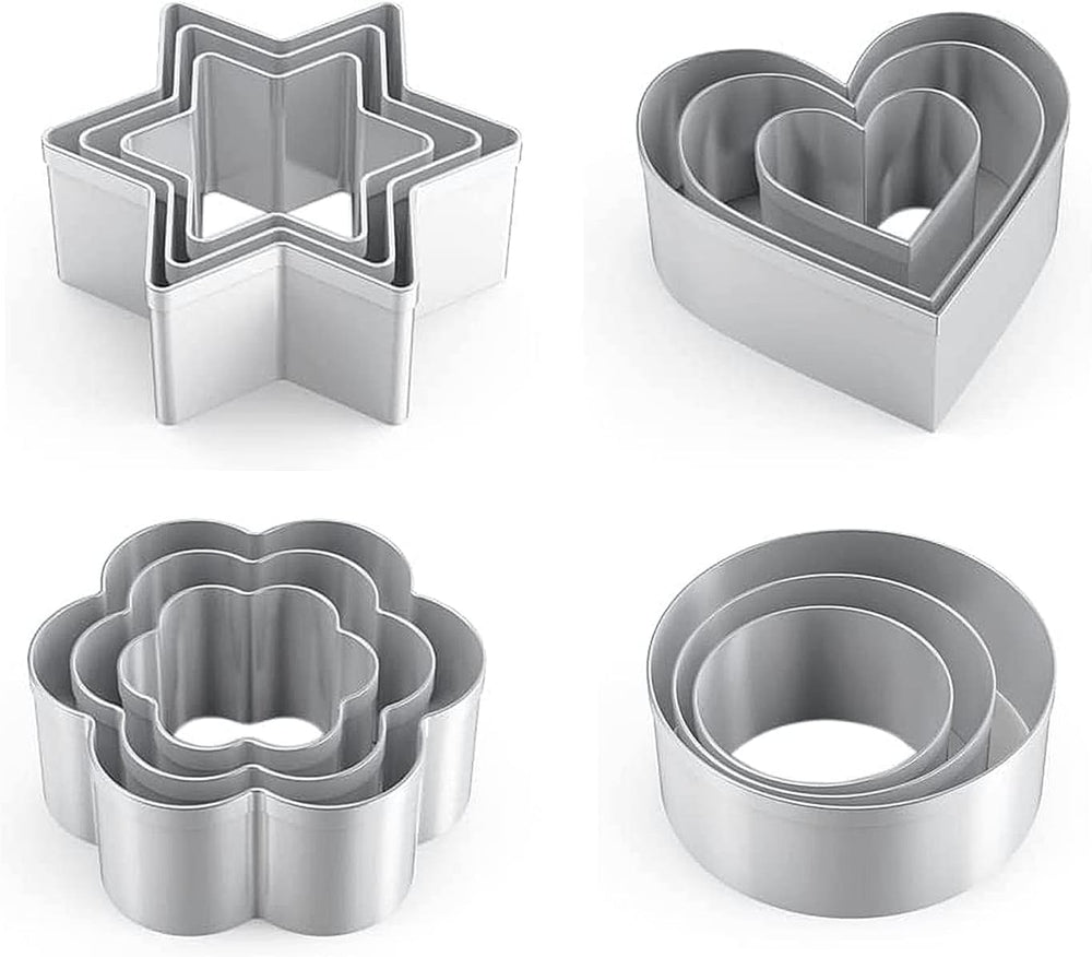 Ausstechformen Herz Set-12 Stück-Stern,Blüten,Herz,Kreis, Groß and Mini Plätzchen Ausstecher Linzer Ausstechformen für DIY, Backen