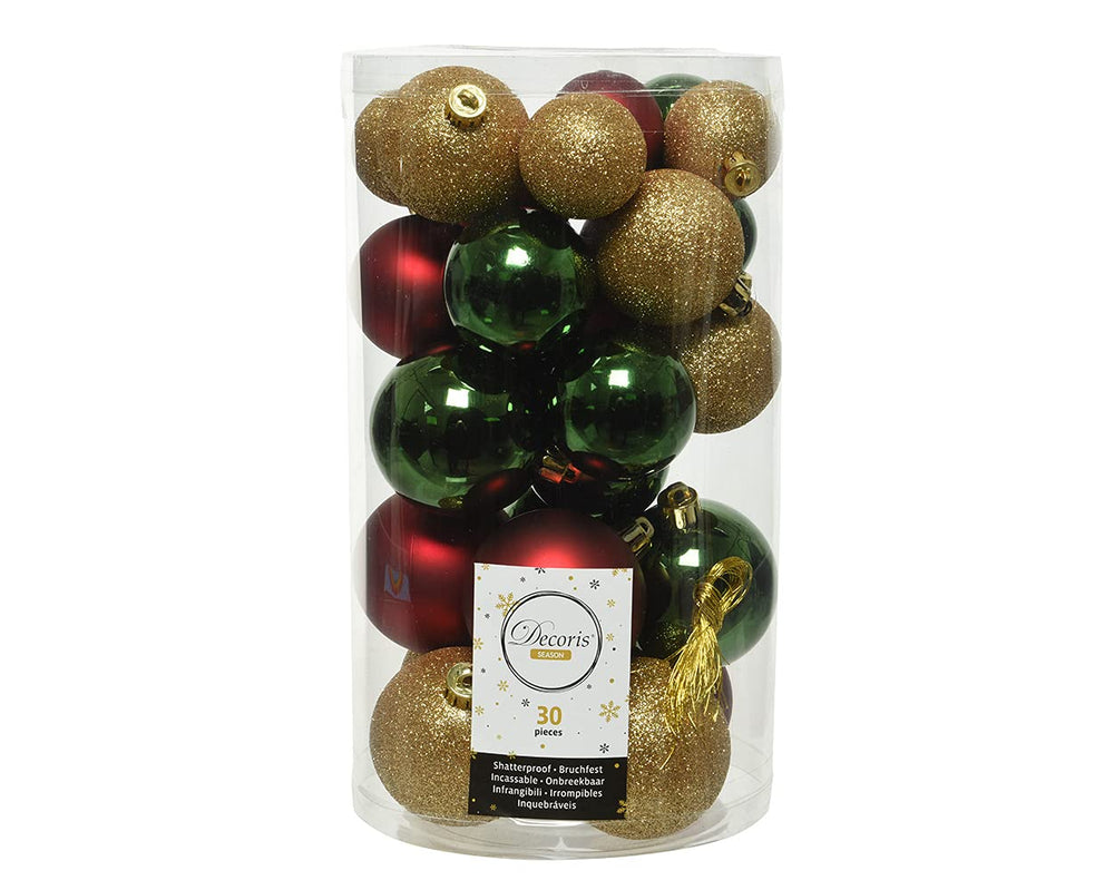 Kaemingk Weihnachtskugeln Kunststoff 4-6cm Mix 30er Set - bruchsichere Christbaumkugeln Weihnachtsbaumkugeln für Weihnachten - Christbaumschmuck & Weihnachtsbaumschmuck - Rosmarin