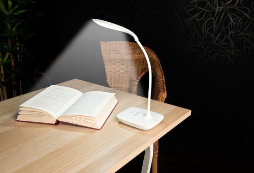 PEARL LED Tischlampe Akku USB: Schwanenhals-Schreibtischleuchte mit 3-Watt-COB-LED & Akku, USB-Ladung (Schreibtischlampe akkubetrieben, Schreibtischlampe, Mac)