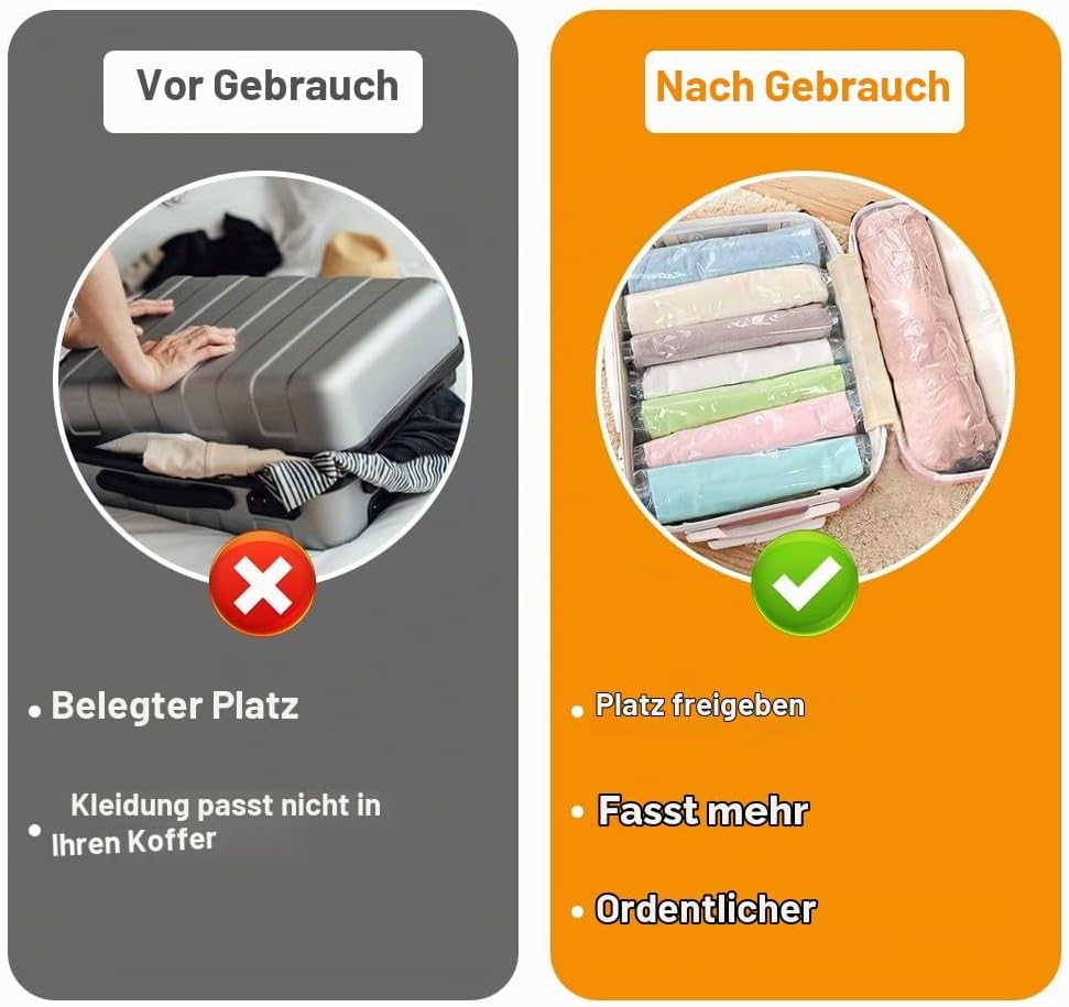 6 Vakuumbeutel für Kleidung Reise Kompressionsbeutel zum Einrollen, 60x40cm