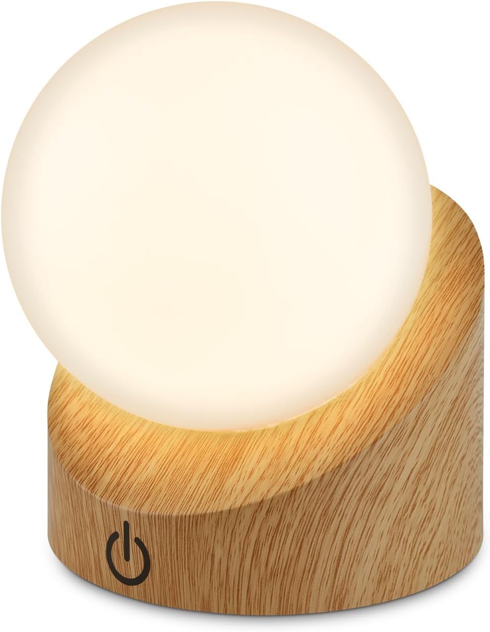 BRILONER - Mini LED Tischlampe kabellos IP54 mit Touch, dimmbar in Stufen, Akku & Lichtquelle tauschbar, Nachttischlampe, Kugel, LED Lampe, Akku Tischleuchte, Outdoor Lampe, 10x8x9 cm, Holzoptik