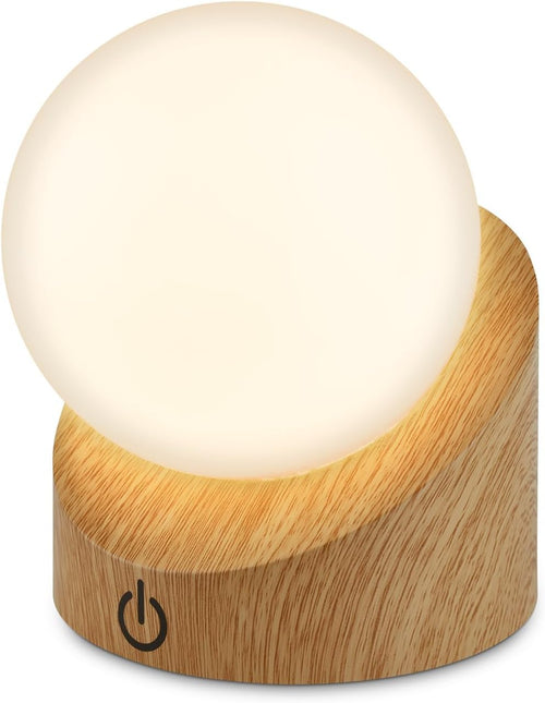 BRILONER - Mini LED Tischlampe kabellos IP54 mit Touch, dimmbar in Stufen, Akku & Lichtquelle tauschbar, Nachttischlampe, Kugel, LED Lampe, Akku Tischleuchte, Outdoor Lampe, 10x8x9 cm, Holzoptik