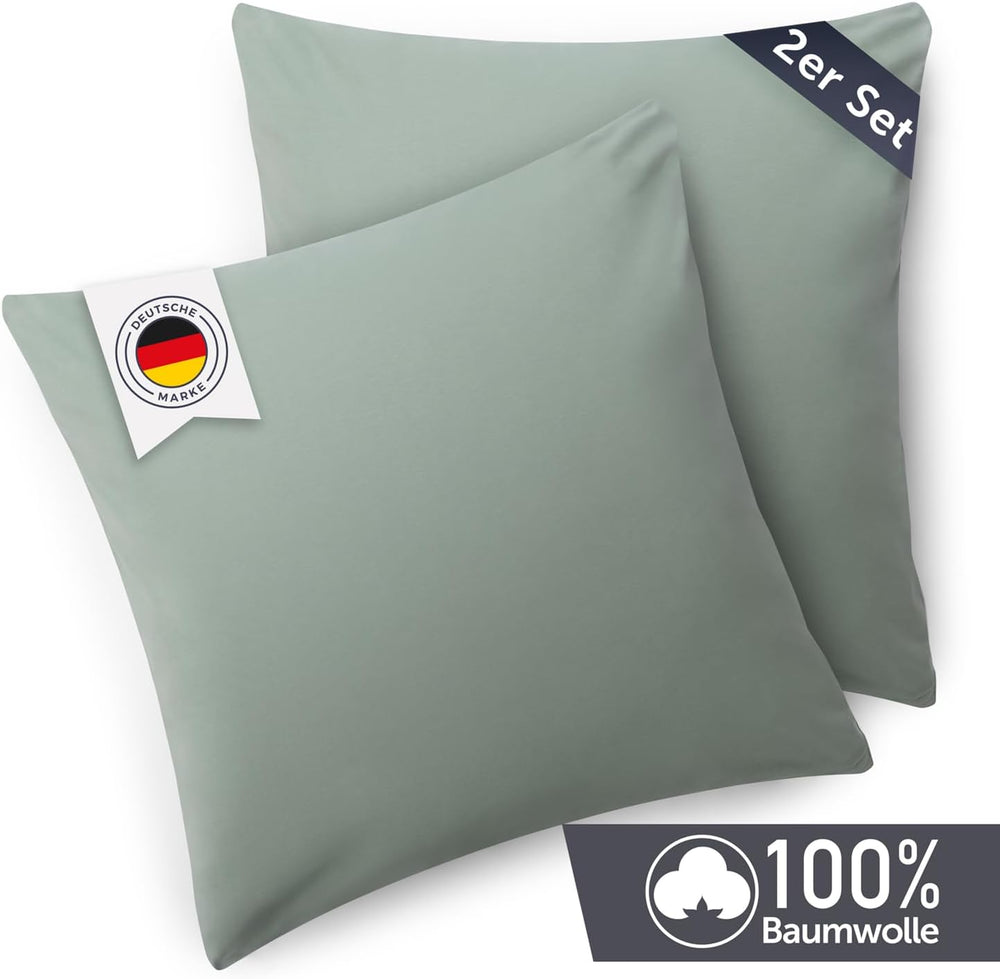 Blumtal Kissenbezug 40x40 cm (2er Set Kissenbezüge) - Hellgrün - 100% Baumwoll-Jersey, Oeko-Tex Zertifiziert, Kissenhülle 40x40 - Jersey Kopfkissenbezug für Kissen 40x40 cm mit Reißverschluss