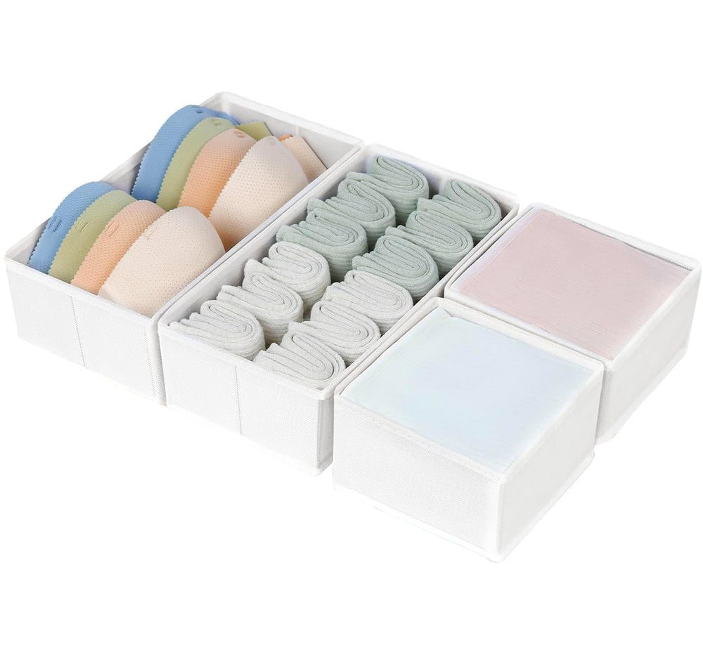 DIMJ 4 Stück Schubladen Ordnungssystem Schubladen Organizer, Faltbare Aufbewahrungsbox Stoff, Schubladeneinsätze für Kleiderschränke, Kleiderschrank Organizer für Kleidung, Hellgrau