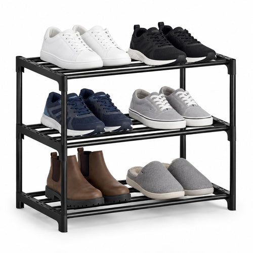 2-Stöckiges Schuhregal Klein, Schlank Mit Anti-Rost-Beschichtung, Geeignet für Schlafsaal, Miethaus, Balkon, Stapelbar Und Schmal (Schwarz, 2