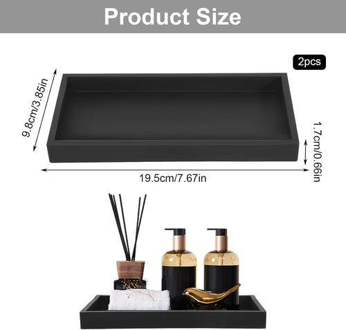 2 Stück Badezimmer Tablett Dekotablett Deko Tablett Schwarz Silikon Ablageschale Kleines Tablett für Waschtisch Badewanne Küchenspüle und Toilette (Rechteck)