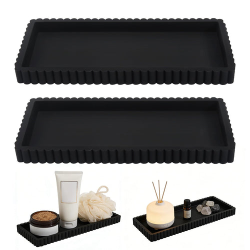 2 Stück Badezimmer Tablett Dekotablett Deko Tablett Schwarz Silikon Ablageschale Kleines Tablett für Waschtisch Badewanne Küchenspüle und Toilette (Rechteck)