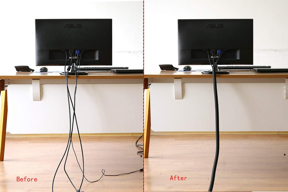 Alex Tech 13mm-3.1m selbstschließend Kabelschlauch gewebter Kabelmantel Kabelschutz zuschneidbar Schwarz Für TV Computer Heimkino Automobilkabel zu Hause und im Büro