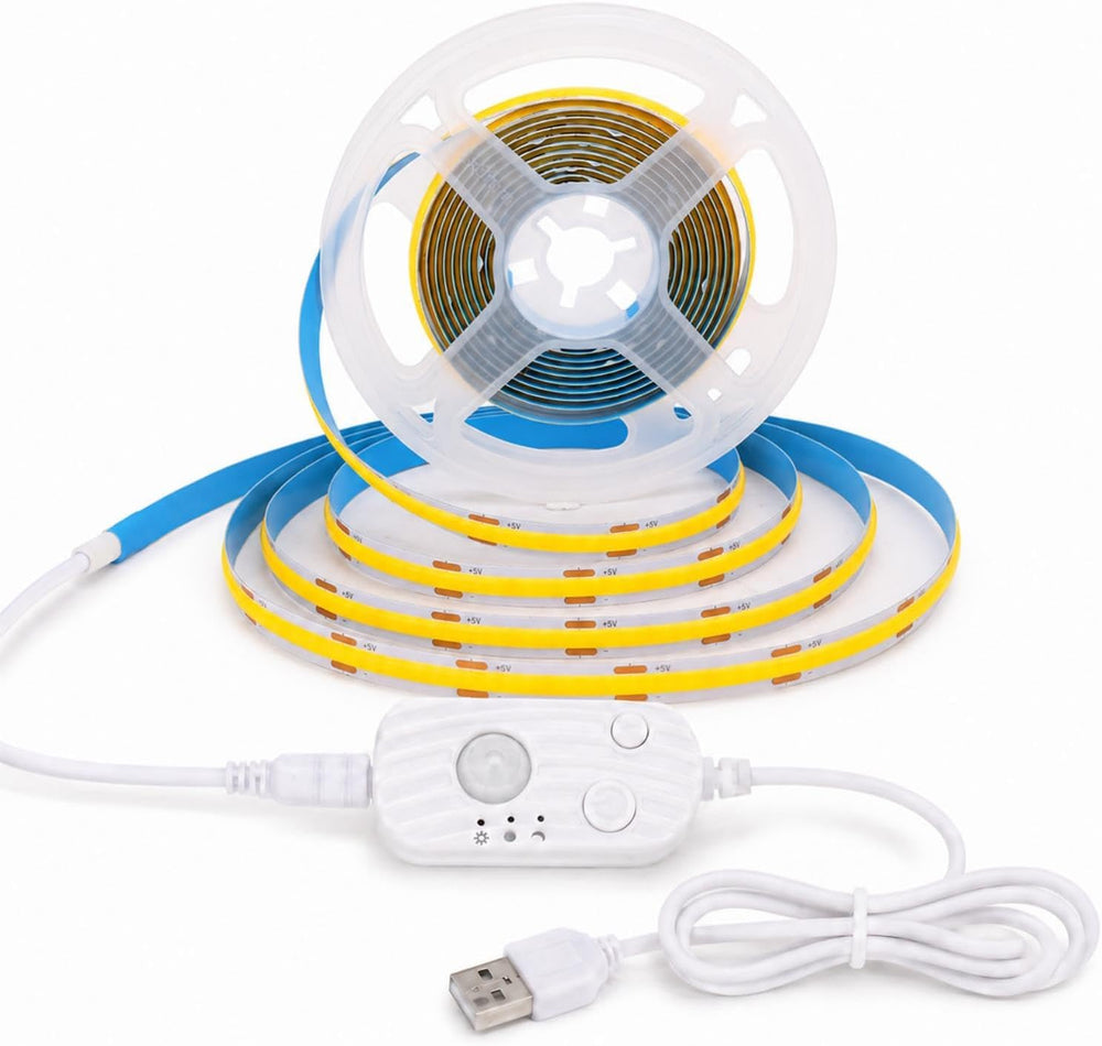 COB LED Streifen mit Bewegungsmelder 1M, Warmweiß 2700K, 320LEDs Licht Leiste mit 3-Modi, Dimmbar CRI90+ Led Strip Selbstklebend mit Timing-Funktion Für Schrank,Küche,Wohnzimmer,Schlafzimmer,Treppe
