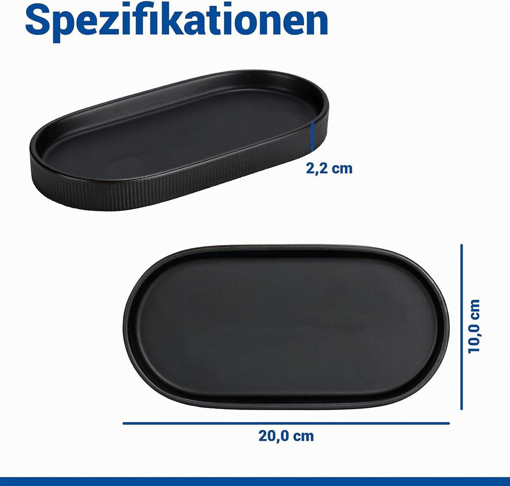 WENKO Ablage Mod. Fablo aus Keramik mit Rillenoptik, freistehend, Badezimmer-Organizer, Badablage, Schmuckschale, dekoratives Tablett für Badezimmer, Schlafzimmer, Wohnzimmer, Büro, schwarz matt