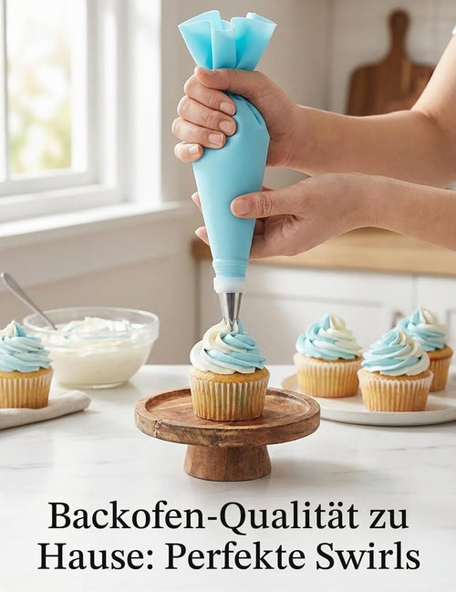 WOFEIS 21-teiliges Spritzbeutel-Set | Premium Torten Dekorationsset für Kuchen, Cupcakes & Kekse | Inkl. 12 Edelstahl-Spritztüllen & reißfesten PE-Einweg-Spritzbeuteln | Profi Backzubehör